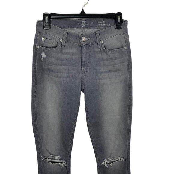7 For All Mankind Ankle Guinevere Gray Distressed Skinny Jeans 24 - Picture 2 of 7